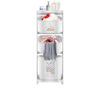 Fyssnn 3-Tier Slim Laundry Basket on Wheels, Rolling Laundry Hamper with 2 Tilted Baskets & 1 Large Basket, Space-Saving Washing Basket Trolley with shelf for Bathroom Bedroom Storage