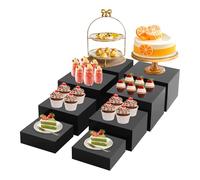 Fyssnn 8/4 PCS Acrylic Display Stands & Buffet Risers Set | Dessert Table Display Stand for Cakes, Food, Jewellery, Figures, Collectibles | Wedding, Party, Craft Fair Riser Shelf (8, Black)