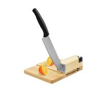 Fyssnn Guillotine Cutter, Jerky Meat Slicer with Wooden Base & Knife Sharpener | Manual Food Slicer for Meat, Bread, Cheese, Vegetables & Nougat | Kitchen Chopper for Home, Restaurant, Camping