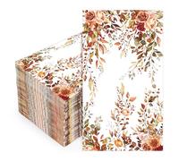 FYSUIMU 100 Pcs Fall Floral Guest Napkins Boho Flower Eucalyptus Leaves Disposable Napkins Autumn Dinner Hand Paper Napkin for Bathroom Wedding Party Table Supplies