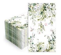 FYSUIMU 100 Pcs Greenery Floral Guest Napkins Eucalyptus Leaves Disposable Napkins Watercolor Dinner Hand Paper Napkin for Bathroom Baby Shower Wedding Party Table Supplies