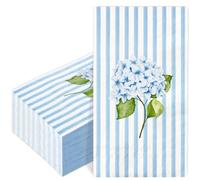 FYSUIMU 100 Pcs Hydrangea Flower Guest Napkins Floral Stripe Paper Napkins Watercolor Blue Disposable Bathroom Hand Towels for Summer Spring Wedding Party Dinner Table Supplies