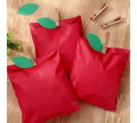 FYSUIMU 100Pcs Back to School Paper Gift Bags Red Apples Flat Candy Bag with Clips Green Leaves 6 x 7 Inch Party Favor Treat Bags for Classroom First Day of School Goodie Chocolate