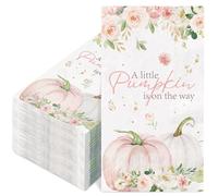FYSUIMU 100Pcs Fall Guest Napkins A Little Pumpkin is on the Way Disposable Napkin Pink White Floral Pumpkin Baby Shower Dinner Hand Napkin for Gender Reveal