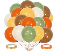 FYSUIMU 100Pcs Fall Thanksgiving Balloons with Ribbons 12 Inch Sage Green Brown Rubber Balloons for Autumn Harvest Jungle Safari Woodland Party Decoration