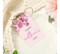 FYSUIMU 100Pcs Mother's Day Gift Tags with 65.6 Ft Rope Pink Purple Floral Hanging Label Tags for Mom's Birthday DIY Craft Party Favor Decor