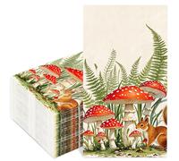 FYSUIMU 100Pcs Mushroom Guest Napkins Disposable Mushroom Squirrel Green Plants Paper Napkins Decorative Dinner Hand Napkins for Party Supplies Table Decor