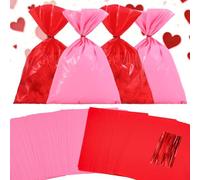 FYSUIMU 100Pcs Valentine' s Day Cello Treat Bags Plastic Candy Goodie Bag Red Pink Cello Gift Bag with Twist Ties for Mother' s Day Wedding Party Favor Supplies