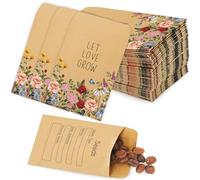 FYSUIMU 100Pcs Wildflower Seed Packets Let Love Grow Self-Adhesive Kraft Envelopes Rustic Floral Seed Storage Pockets for Garden Office Party Favors Supplies, 3.15 x 2.4 Inch