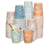 FYSUIMU 100Pcs William Morris Floral Paper Cups 9Oz Vintage Botanical Disposable Cups Spring Flower Drinking Cups for Juice Coffee Hot Cold Drink Home Party Supplies