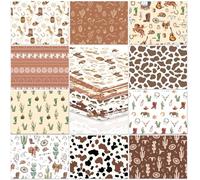 FYSUIMU 10Pcs Western Cowboy Cotton Fabric Bundles Brown Cowboy Hat Boot Cacti Cow Print Fat Quarters Wild West Quilting Patchwork for DIY Sewing Craft Decor, 18 x 22 Inch