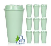 FYSUIMU 12 Pack 16Oz Sage Green Reusable Coffee Cups with Lids Green Color Plastic Tumbler Coffee Travel Mug for Hot Cold Drinks Home Office Party Favors