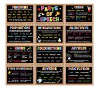 FYSUIMU 12 Pcs Parts of Speech Posters English Grammar Chart Language Art Bulletin Board Cutouts for Back to School Elementary Middle High Teacher Educational Classroom Decor (Blackboard)