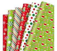FYSUIMU 12 Sheets Christmas Wrapping Paper - Not Roll - Red Green Funny Cartoon Candy Stripe Tree Gift Wrap Paper Folded Flat for DIY Crafts Xmas Winter Holiday Party, 19.7 x 27.6 Inch