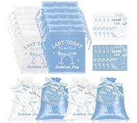 FYSUIMU 12Pcs Last Toast on The Coast Hangover Kits Blue White Bachelorette Party Favor Drawstring Bags with Thank You Tags for Coastal Beach Bach Party Supplies