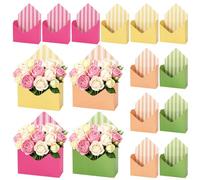FYSUIMU 12Pcs Stripe Floral Envelope Boxes Pink Orange Yellow Green Striped Paper Flower Arrangement Boxes Florist Bouquet Wrapping Box for Wedding Mother's Day Birthday Graduation