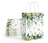 FYSUIMU 16 Pcs Eucalyptus Paper Gift Bags Succulent Greenery Leaves Party Favor Bags with Handle Watercolor Goodie Candy Treat Bags for Spring Wedding Birthday Bridal Shower