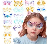 FYSUIMU 16Pcs Face Paint Stencils Cute Animal Face Body Painting Stencils Reusable Tattoo Painting Templates for Holiday Makeup Art Supplies