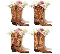 FYSUIMU 16Pcs Western Cowboy Boots Flower Boxes Brown Boots Centerpiece Cowboy Boot Shape Paper Box for Wild West Birthday Baby Shower Decoration