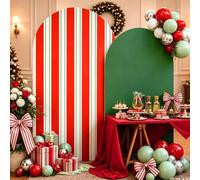 FYSUIMU 2 Pcs Christmas Arch Backdrop Covers, Red Stripe & Green, 5ft/6ft | Arch Stand Fabric Cover, Stretchy Spandex, for Xmas Winter Holiday Party Birthday Baby Shower Photo Booth Decoration