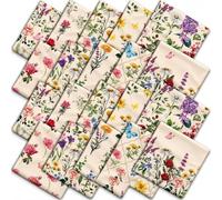 FYSUIMU 20Pcs Wildflower Cotton Fabric Bundles Colorful Flower Butterfly Quilting Patchwork Spring Sewing Fabrics for DIY Craft Party Decor, 10 x 10 Inch