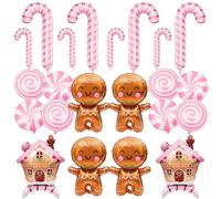FYSUIMU 22 Pcs Christmas Foil Balloons Decoration Set Xmas Pink Candy Gingerbread Man Cane Lollipops Balloons for New Year Candies Theme Holiday Birthday Party Decorations