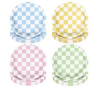 FYSUIMU 24 Pcs Colored Checkered Paper Plates Buffalo Plaid Disposable Plates 9 Inch Pink Green Yellow Blue Party Tableware for Birthday Baby Shower Table Decor Supplies