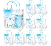 FYSUIMU 24 Set Last Toast on The Coast Clear Plastic Gift Bags with Handles Blue Coastal Bachelorette Goodie Treat Bags with Ribbon for Wedding Bridal Shower Bridesmaid