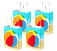 FYSUIMU 24Pcs Beach Ball Paper Bag Summer Pool Treat Bags with Handles Candy Goodie Bags for Hawaiian Tropical Luau Birthday Baby Shower Party Favors Supplies