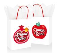 FYSUIMU 24Pcs Rosh Hashanah Paper Gift Bags with 30 Sheets White Tissue Paper Pomegranate Apples Treat Bag with Handles Candy Goodie Bags for Jewish New Year Birthday Party Favors