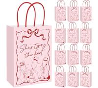 FYSUIMU 24Pcs She's Tying The Knot Paper Bag Pink Cocktail Bow Treat Bags with Handles Candy Goodie Bags for Coquette Bachelorette Bridal Shower Wedding Party Favors Supplies