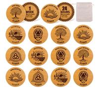 FYSUIMU 28 Pcs Wooden Sobriety Coin Set Recovery Sobriety One Year Medallion Anniversary Chip with Linen Pockets for Alcoholics Addiction Recovery Reward