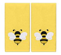 FYSUIMU 2Pcs Bee Yellow Hand Towels Cotton Embroidered Bathroom Towels Bumble Bee Absorbent Bath Towels for Spring Summer Hand Drying Cleaning Cooking, 29.5 x 13.8 Inch