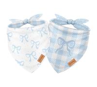 FYSUIMU 2Pcs Blue Bow Dog Bandanas Cute Bow Triangle Pet Scarf Dot Gingham Reversible Adjustable Pet Neckerchief Dog Bib for Medium Large Cat Costume Accessories