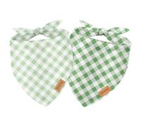 FYSUIMU 2Pcs Dog Bandanas Sage Green Plaid Triangle Pet Scarf Adjustable Puppy Neckerchief Dog Bib for Spring Summer Medium Large Cat Costume Accessories