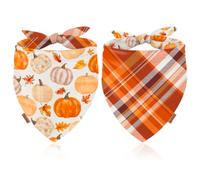 FYSUIMU 2Pcs Fall Dog Bandanas Triangle Pet Scarf Autumn Leaves Pumpkin Gingham Reversible Adjustable Puppy Neckerchief Dog Bib for Medium Large Cat Costume Accessories