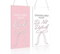 FYSUIMU 2Pcs Pink Bow Do Not Disturb Sign Available Please Knock Hanging Plaque 10 x 5 Inch Acrylic Front Door Hanger Sign for Home Bedroom Office Hotel Clinic