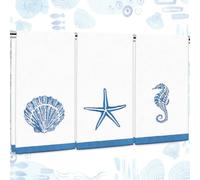 FYSUIMU 3 Pack Ocean Sea Hand Towel Cotton Embroidered Seashell Starfish Seahorse Bathroom Towel Blue and White Dish Towel for Summer Hand Drying Cleaning Cooking, 29.5 x 13.7 Inch