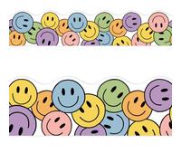 FYSUIMU 32.8ft Smile Face Bulletin Board Border Colorful Happy Face Die-Cut Border Trim for Positive Chalkboard Wall Decoration