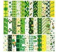 FYSUIMU 36 Sheets St. Patrick's Day Pattern Paper Green Shamrock Clover Leprechaun Gold Coin Scrapbook Specialty Paper Double Sided for Irish Holiday DIY Crafts Card Making, 6 x 6 Inch
