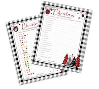 FYSUIMU 36Pcs Christmas Emoji Songs Pictionary Word Scramble Game Cards Plaid Xmas Tree Snowman Game Card for Adults Family Office Large Groups Xmas Holiday Party