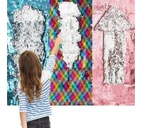 FYSUIMU 3Pcs Sensory Wall Sequin Flip Fabric Reversible Sparkly Pink Blue Sequin Fabric 40 x 13 Inch Wall Panel Room Decoration for Autism Classroom Playroom Bedroom