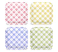 FYSUIMU 40 Pcs Pastel Gingham Square Paper Plates Colorful Plaid Disposable Plates 9 Inch Pink Yellow Purple Green Checkered Decorative Tableware for Baby Shower Birthday Dinner One Silly Goose Party