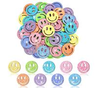 FYSUIMU 45 Pcs Glitter Smile Extra Tokens for Reward Jar Colorful Happy Face Wooden Cutouts Tokens with Linen Pocket for Back to School Classroom Student Teacher