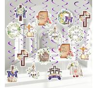 FYSUIMU 48 Pcs Easter Christian Hanging Swirls Decoration Flower Cross Ceiling Spiral Streamers He is Risen Ornaments for Spring Party Home Wall Decor Supplies