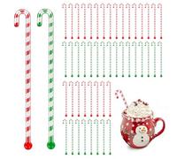 FYSUIMU 48Pcs Christmas Coffee Stirrers Red Green Candy Cane Cocktail Stir Sticks Xmas Plastic Drink Swizzle Stick for Hot Chocolate Bar Supplies Winter Home Party Decor
