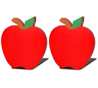 FYSUIMU 4Pcs Back to School Wood Bookends Red Apple Shape Wooden Book Stands Cute Non Skid Book Stoppers for Heavy Books Home School Office Library