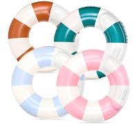FYSUIMU 4Pcs Inflatable Pool Float Double Deck Classic Color Striped Swim Rings Swimming Pool Tubes for Adults Teens Summer Beach Bachelorette Party, 30 x 14 Inch