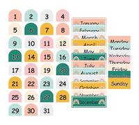 FYSUIMU 50 Pcs Boho Magnetic Fridge Calendar Colored Rainbow Month Days of The Week Number Magnets Date Magnetic Stickers for Home Classroom Whiteboard Refrigerator Decor