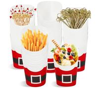 FYSUIMU 50 Pcs Christmas Charcuterie Cups with 100 Pcs Sticks Santa Belt Disposable Appetizer Cups 14 Oz French Fry Holder for Xmas Snack Dessert Birthday Party Supplies